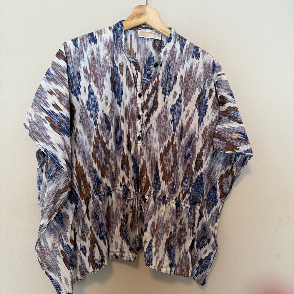 Michael Kors Kimomo Top Ikat Sleeves Cinched Waist Women’s M No Tag Cotton
